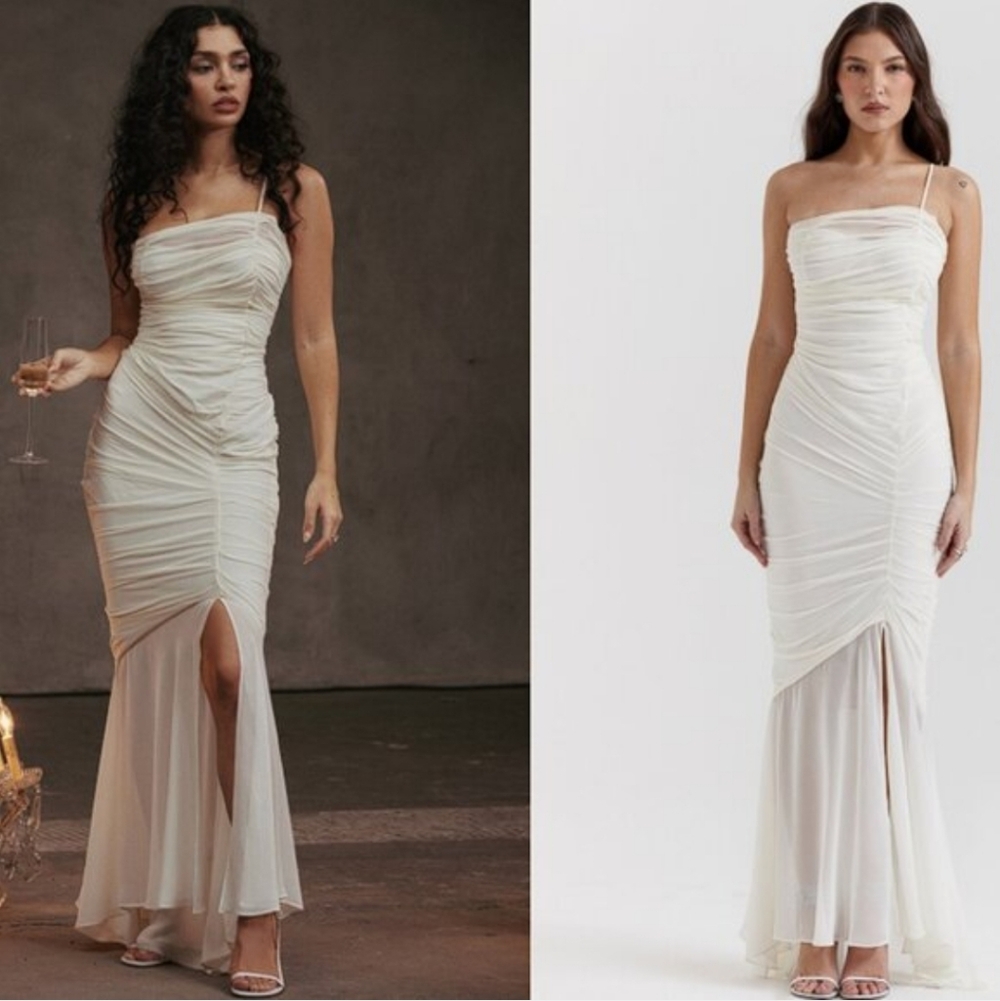 House Of CB Pearla White ivory ruched maxi dress‎ XL NWT